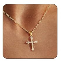 GlamRays Gold-Plated Cross Pendant Necklace for Women - 14K Dainty Fashionista Jewelry