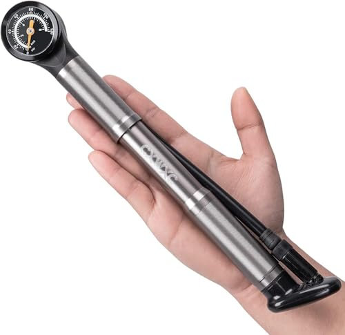 CXWXC Fahrradpumpe 120 PSI Mini Fahrradpumpe mit Manometer,Rahmenpumpen für Presta und Schrader Ventile (Grau)