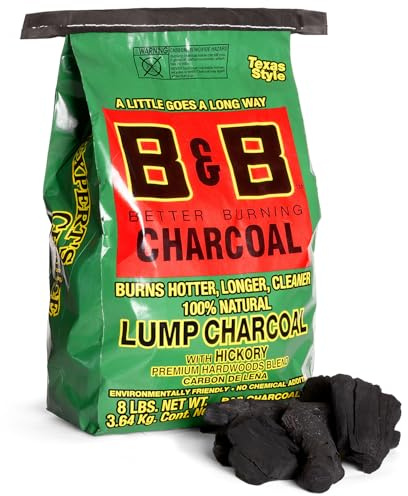 8 LB Hickory Hardwood Lump Charcoal for Grilling, All-Natural for Smoker, High-Heat Grilling & BBQ - Compatible with Kettle & Kamado Grills, Low Ash, Easy to Light