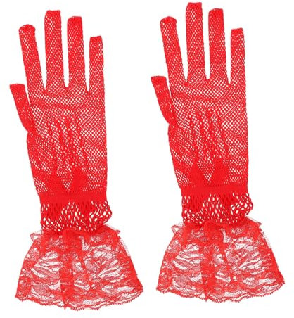 DEARMAMY 1 Paar Braut Mesh-Handschuhe wedding decoration hohzeitdeko brauthandschuhe Kaschmir Tea-Party-Handschuhe für Damen dekorativer Hochzeitshandschuh brautkleid Spitze rot