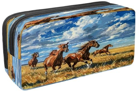 VAPOKF Trousse à crayons avec fermeture éclair pour garçons et filles, fournitures scolaires et de bureau, cheval court sur la prairie, multicolore, 2.3x8.2x3.9in/6x21x10cm, Trousse à crayons