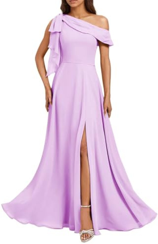 Robe de cérémonie en mousseline de soie pour femme avec fente pour soirée, bal de fin d'année, robes de cocktail solides, grande taille, lilas, 48