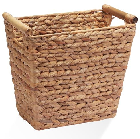Grugoods Corbeille en osier avec poignée en jacinthe d'eau naturelle - Poubelle étroite - Corbeille à papier pour chambre à coucher, salle de bain, cuisine, salon, bureau