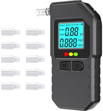 cjc Professional-Grade Accuracy Breathalyzer | Personal Breathalyzers for Alcohol | Portable Home Breath Alcohol Tester | History Memory | Results in 3s | LCD Screen | 10 Mouthpieces for Driver Use