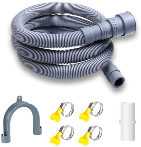 2m Washing Machine Drain Hose,Universal Drain Hose Extension Kit | For Dishwasher Hose with 1 Bracket 1 Connector and 4 Clamps,DishwasherWaste Pipe Extension,Washing Machine Waste Pipe