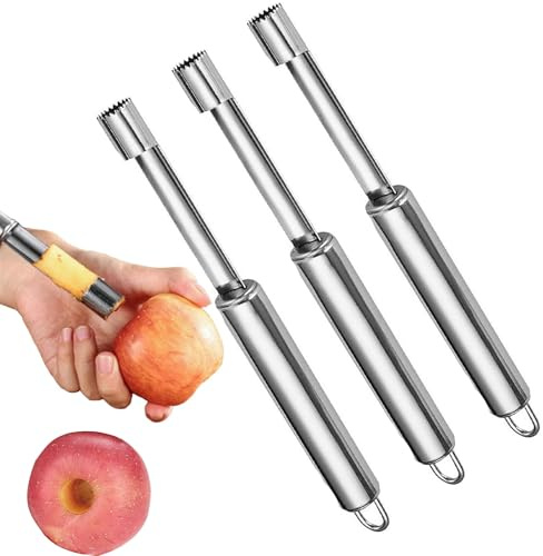 3 Stück Apfelentkerner Apfelausstecher mit Edelstahlklinge, Praktischer Kernausstecher mit Aufhängeöse, Zwetschgenentkerner, Entfernt Kerngehäuse, Obstentkerner, Entkerner Mirabelle (Durchmesser 12CM)