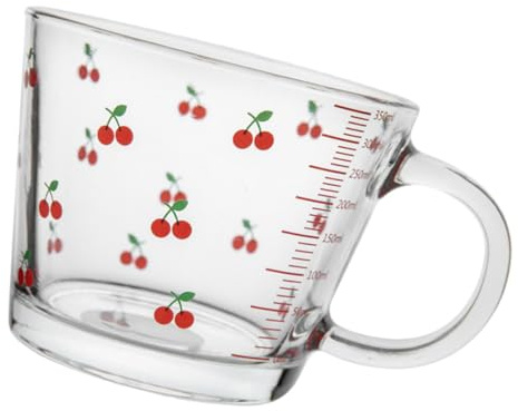 Sosoport Tazza di Vetro Trasparente per Bere Latte e Acqua Stampa Ciliegie, Tazza Multiuso per Bevande, Utensile da Cucina per Colazione e Uso Domestico, Design Creativo e Pratico