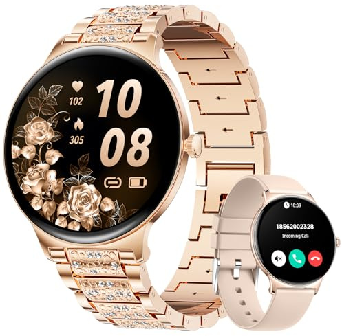 LIGE Smartwatch Damen 1.43 AMOLED 7,9 mm Ultra dünn Rund Touchscreen mit Telefonfunktion, Fitnesstracker Damen Menstruationszyklus/120+Sportmodi/Kalorien/IP68/Herzfrequenz für iOS Android