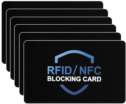 DiULi Tarjeta Anti RFID/NFC, 6 Piezas Tarjetas de Bloqueo RFID, Tarjetas Anti RFID Fraude Protección, Ligero y Portátil, Seguro y Duradero, Adecuado para Uso Diario y Viajes (Tipo A Negro+Azul)