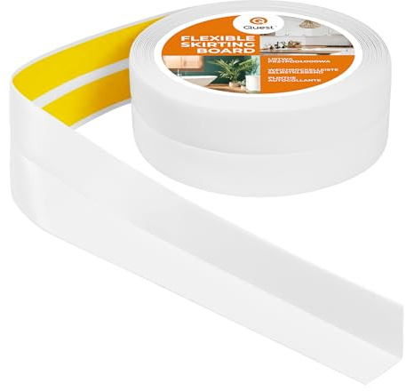 Quest Golvlist PVC mjuk 40x40mm självhäftande böjbar vattentät – vit, 5 m | Bred sockellist för kök och badrum, UV-beständig, dekorativ avslutning vägg/golv, enkel montering