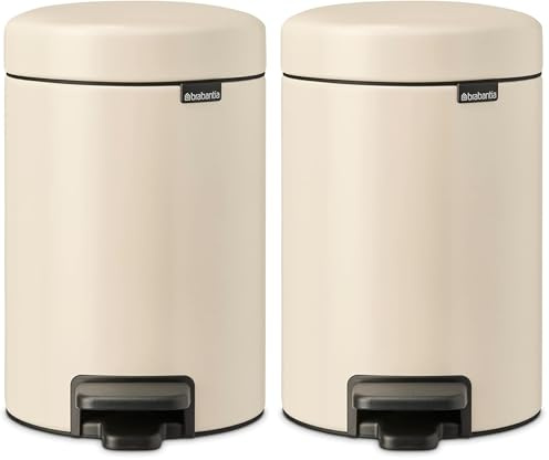 Brabantia - Poubelle à Pédale 3L NewIcon - Petite Poubelle pour Salle de Bain - Couvercle Soft-Close - Pédale Légère - Seau Intérieur Amovible - Antidérapant - Soft Beige - 17 x 24 x 27 cm (Lot de 2)
