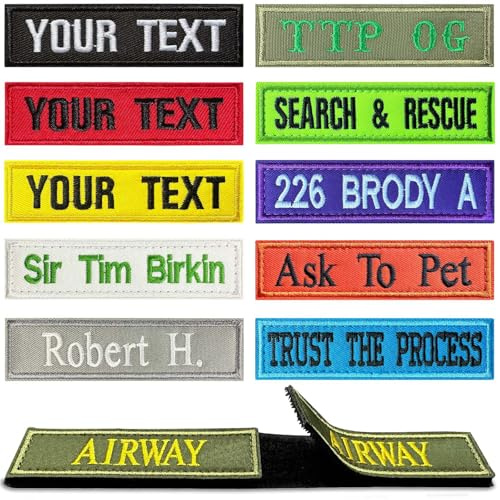 Parches de Nombre Personalizados, 2PCS Etiquetas de Texto Bordadas Personalizadas para ropa, Parches de Gancho y Bucle o Planchado de Chaleco Táctico, Chaqueta, Mochila