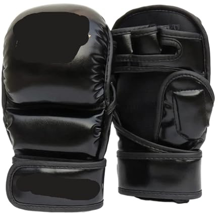 Guantone da boxe Guanti da kickboxing uomo e donna, guanti combattimento a mezze dita, guanto boxe ispessito(Black,M)