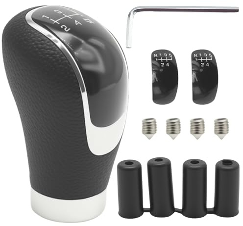 Hoypeyfiy 5 Speed Gear Shift Knob, Black Cover with Black Trim, Equipped with Four Rubber Adapters 8mm,10mm, 11mm, and 12mm, Suitable for Various Vehicles