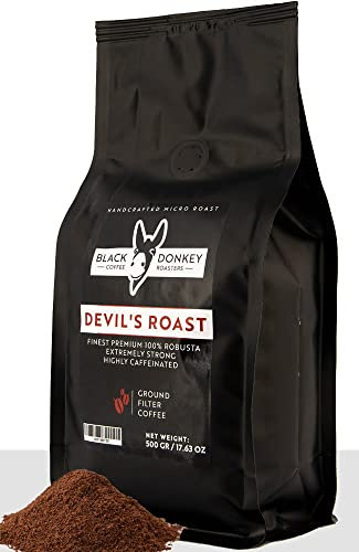 DEVIL'S ROAST | Extra-Strong Highly Caffeinated | 500g Ground Coffee | Robusta Coffee by Black Donkey