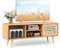 COSTWAY Meuble TV en Bambou avec 4 Compartiments pour TV 55 au Max, Banc TV à 4 Pieds en Bois Massif, 2 Portes Coulissantes en Rotin et Verre Trempé, 120,5x31x45,5cm (120x31x45,5cm) (Naturel)