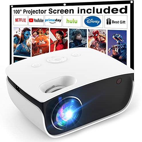 Mini Proiettore, 7500 Lumens Mini Videoproiettore Portatile 1080P Full HD [Schermo proiezione incluso] Home cinema Portatile per iOS/Android/Laptop/TV Box/PS5