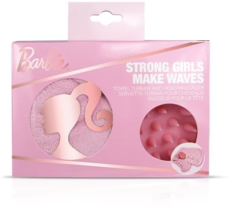 Barbie Make Waves Haarpflege-Geschenkset – Kopfmassagegerät/Kopfmassagegerät & Handtuch Turban/Mikrofaser-Handtuch – schnell trocknend