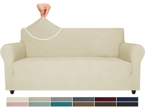 Ystyle Housse de Canapé 3 Places avec Accoudoirs, Housse Canapé Extensible, Protection Canape Chien, Universelle Hiver Sofa Cover, Antidérapante Housses de Canapé, Beige