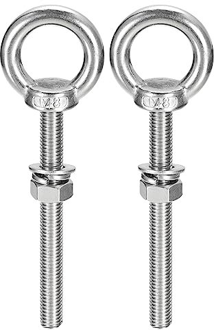 sourcing map Levage Œil Boulon, 2 Ensembles M8x80mm Œil Boulon avec Écrou Rondelle 304 Inox Acier Épaulement Levage Anneau Œil Boulon pour accrochage Article