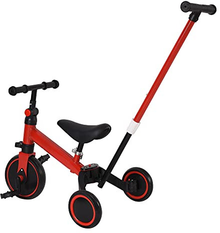 Drumm 3 in 1 Dreirad für Kinderfahrrad, Draisienne Kinder-Dreirad, 1-4 Jahre, verstellbarer Lenker, verstellbarer Sattel, Lauflernhilfe, Geschenk (Rot (4 en 1))