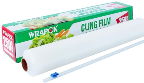 WRAPOK Distributore di pellicola trasparente per catering e taglierina, in plastica, per cucina, 450 mm x 250 m