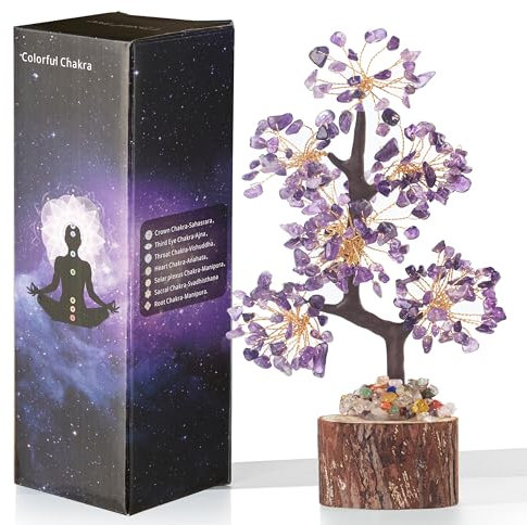 GUJOXILA Amethyst Crystal Tree of Life Healing Crystals Gift for Women Amethyst Crystals Feng Shui Money Tree Ornament Purple Spiritual Meditation Reiki Gifts Office Desk Home Decor