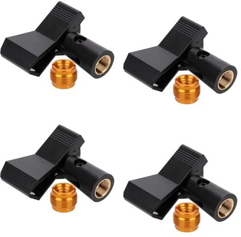 4pcs Universal Mic Clips for Stands, Microphone Clip Holder with 4pcs 5/8 Male to 3/8 Female Screw Adapters Adjustable Mic Holder Clamp for Wireless & Wired Mics Accessories