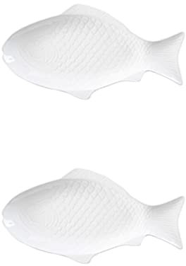 Oval Plates,Fish Serving Platter Fish Shaped Plate Fish Dish Ceramic Food Tray Dinner Plates Porcelain Serving Trays for Meat Appetizers Dessert Fish(White,Large)