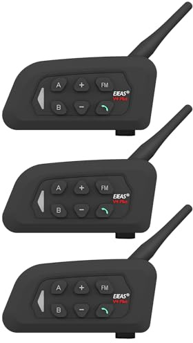 SolaMr V4 Plus Hjälmk bluetooth-headset, Motorcykelinterkom, Motorcykelhjälm bluetooth 5.1 med CVC-bruskminskning, FM-radio & 4-vägs interkom upp till 1500M - 3 PACK