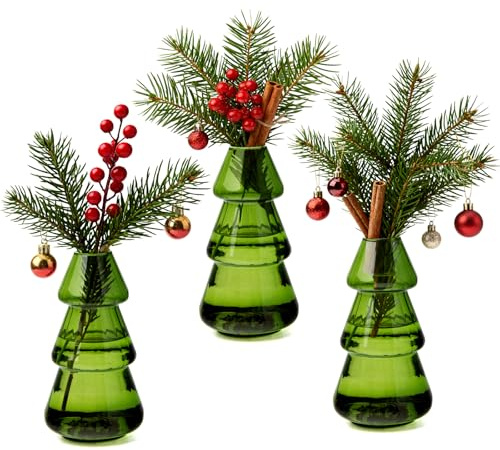 XXXFLOWER Kleine Glasvasen 3 Stück Set Kleine Vasen für Grün
