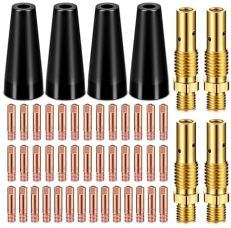 Eieenotee Kit di 48 Punte per Ugelli Gas con Nucleo di Flusso KP1939-1 Saldatore con Nucleo di Flusso Punte di Contatto per Saldatore Mig Diffusori di Gas per Ugelli Gas Installazione Semp