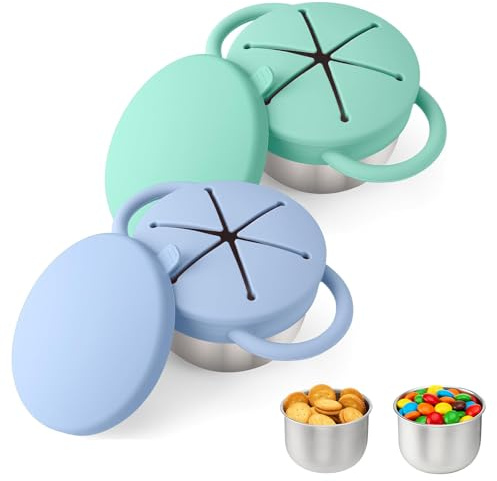 GREATRICH 2 Pezzi Contenitori Pappa Neonati, Set Porta Merenda per Bambini Antigoccia con Manico, Meal Prep Contenitori per Alimenti Svezzamento, Contenitori Pappa Neonati Freezer, (Verde, Blu)