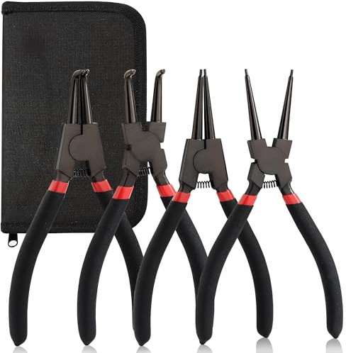Goldeluxe Jeu de 4 Pince a circlips,Pince circlips 170MM,Pinces à circlips droites et coudées en acier carbone avec revêtement PTFE – antirouille, anti-huile et résistantes aux hautes températures
