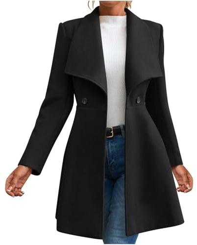 Women's Stand Collar Double Breasted Slant Pockets Wool Blend Pea Coat Fashion Winter Dressy Overcoat Trendy Outwear
