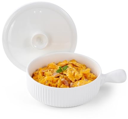 EliteVibe Ceramic Microwave Egg Cooker Scrambled with Lid, BPA-Free Non-Stick Non-Toxic & Heat-Resistant Quick Cooking Egg Maker, Dishwasher Safe, Holds Up to 3 Eggs（White）