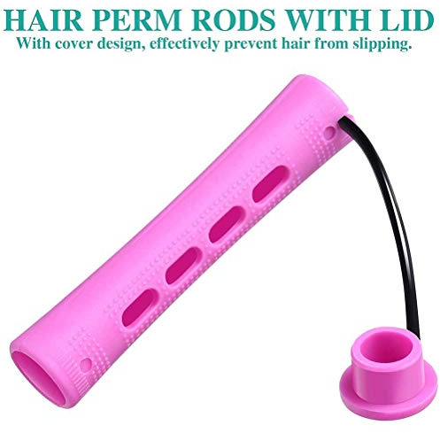 Pongnas 20Pcs Hair Perm Rods Set, 5 Sizes Plastic Cold Wave Rods Perming Curlers Hairdressing Styling Tool with Elastic Bands, for Home Salon Hairstyling (Purple)