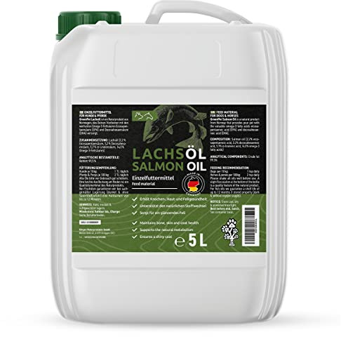 Greenpet Lachsöl für Hunde & Pferde 5 Liter- Omega 3 Futteröl für Pferde in Premiumqualität aus Norwegen - Fischöl für natürlichen Fellglanz und Fellpflege, bei trockener Haut