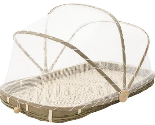 AUBRY GASPARD - Plateau en Bambou avec Cloche - Filet Synthétique - Longueur 60 cm, Profondeur 46 cm, Hauteur 5 cm - Protection Idéale des Aliments Contre Les Insectes - Parfait pour Cuisine