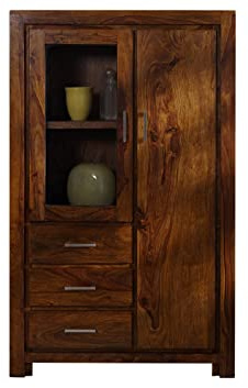 MASSIVMOEBEL24.DE Highboard Sheesham braun lackiert Metro Life #108 | 90x42x148 cm (BxTxH) 67 kg Modern montiert vollmassiv