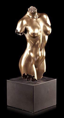 Figuren Shop Noble Femelle Statue Nu - Torse sur Noir Monolith Veronese Statue de Bronze-Optique