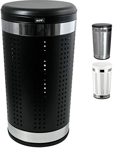 MSV Wäschetonne Wäschekorb Wäschesammler Wäschetruhe mit Sitzkissen Rund, 60,5 cm Höhe Metall Schwarz matt