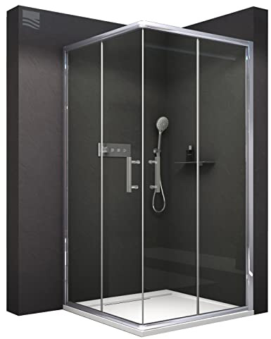 BERNSTEIN Duschkabine 80x80cm Höhe 195cm Eckdusche Eckeinstieg mit Schiebetür Duschabtrennung EX506 mit Chrom Aluminiumprofile 6 mm starkes ESG Sicherheitsglas in Klarglas mit Nano