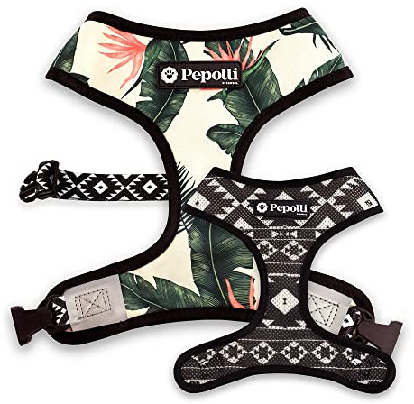 Pepolli Hundegeschirr verstellbar | Geschirr für Franz. Bulldogge, Frenchie, Frenchbulldog, Mops (L (Hals 41–44 cm, Brust 60 – 84 cm), Hawaii)