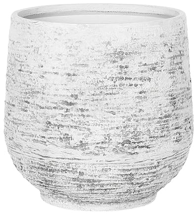 Cache-Pot Gris Clair Rond en Fibre d'Argile et de Verre au Diamètre 32 cm, Pot de Fleurs Effet Pierre Idéal pour Extérieur et Intérieur Beliani