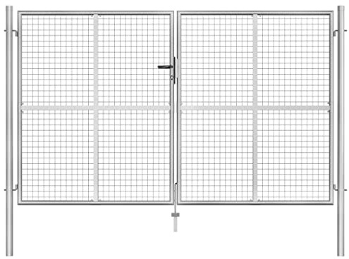 vidaXL Gartentor Gartentür Zauntor Gartenpforte Zauntür Hoftor Gartenzaun Tor Doppeltor Flügeltor Doppelflügeltor Verzinkter Stahl 306x200cm Silbern