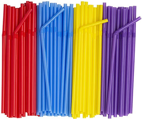 Comfy Package [500 Count] Flexible Plastic Drinking Straws - Disposable Swizzle Sticks - 7.75High - Assorted Colors