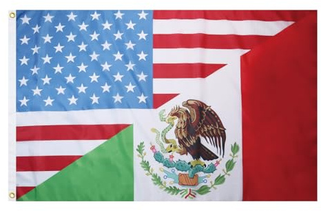 AZ FLAG Drapeau Amitié Mexique Etats-Unis 150x90 cm 2 Œillets | Usage intérieur et extérieur Drapeau décoratif mexicain USA coutures doubles et bords renforcés avec œillets métalliques
