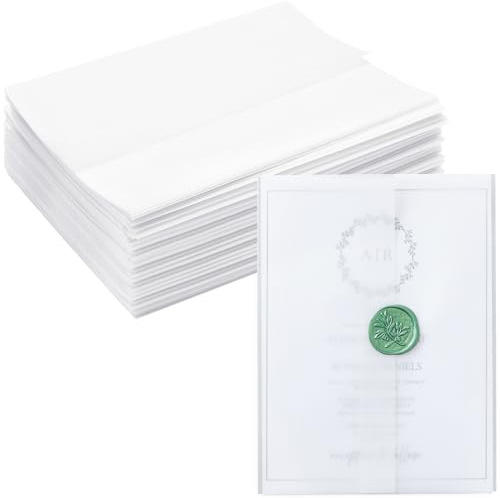Confezione da 100 buste in pergamena per inviti da 12,7 x 17,8 cm, pre-piegate, in carta trasparente, per biglietti di nozze e scrapbooking