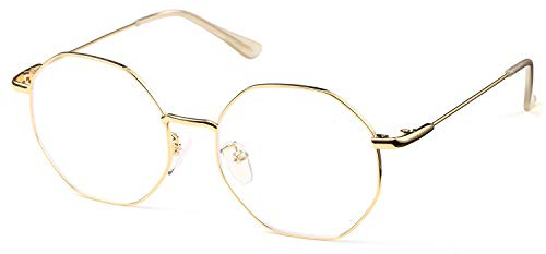 SaNgaiMEi Blaulichtfilter Brille Polygon Blaulicht-für Frauen Blaulichtfilter Blockieren Blaue Licht von PC,Metall Brille mit Blaulichtfilter(Gold Rahmen)